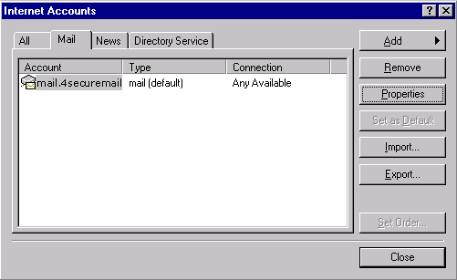 Outlook Express IMAP mail screenshot