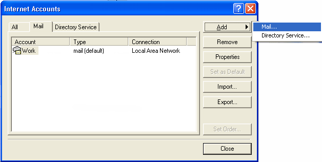 Outlook 2000 IMAP mail screenshot