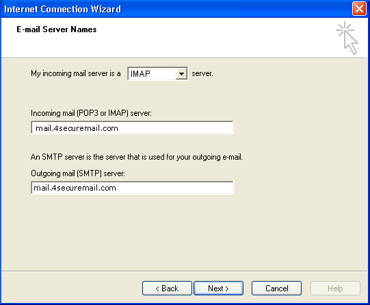 Outlook 2000 IMAP mail screenshot