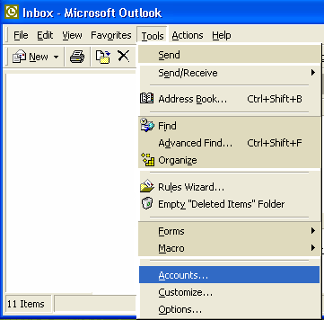 Outlook 2000 IMAP mail screenshot