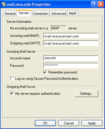 Outlook 2000 IMAP mail screenshot
