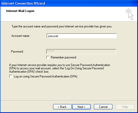 Outlook 2000 POP mail screenshot