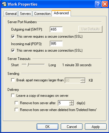 Outlook 2000 POP mail screenshot