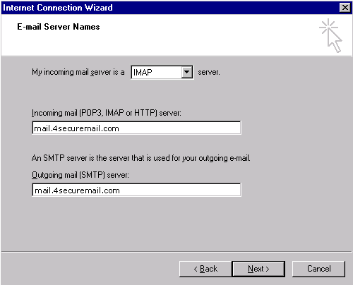 Outlook Express IMAP mail screenshot