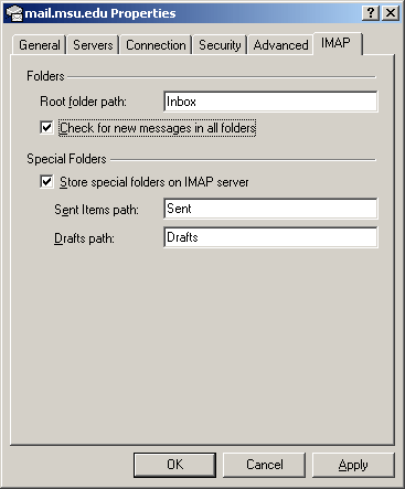 Outlook Express IMAP mail screenshot